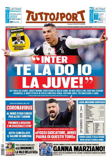 Prime Pagine dei Quotidiani Sportivi di oggi .